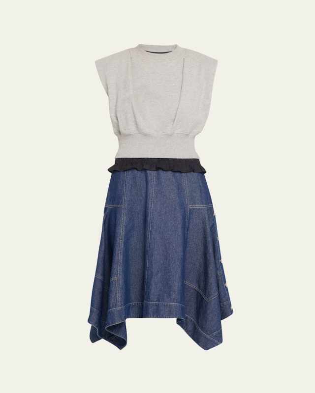 Mixed-Media Sleeveless French Terry Midi Dress